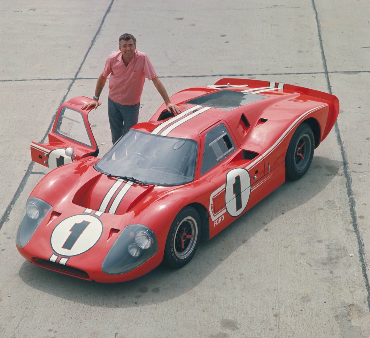 The iconic Carroll Shelby and a stunning 1967 Ford GT40 Mk IV.
