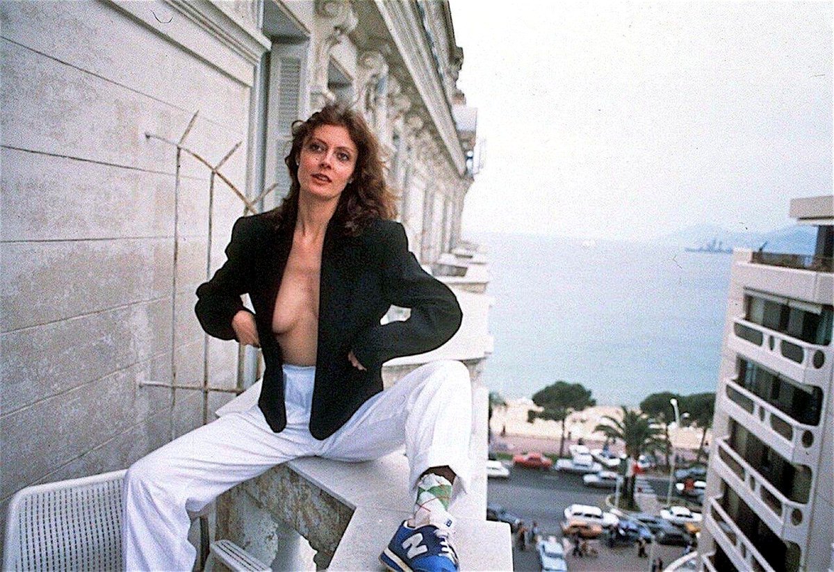 Susan Sarandon sitting on the balcony of the Carlton Cannes Hotel. 1978