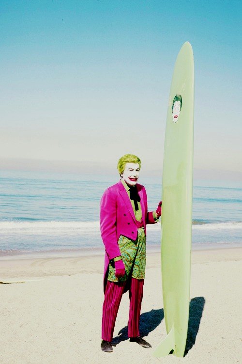 A rare glimpse of Cesar Romero as The Joker on set in 1967
