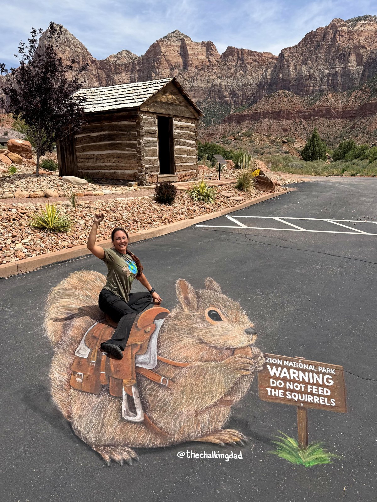 This chalk drawing of a squirrel stole hearts in Zion