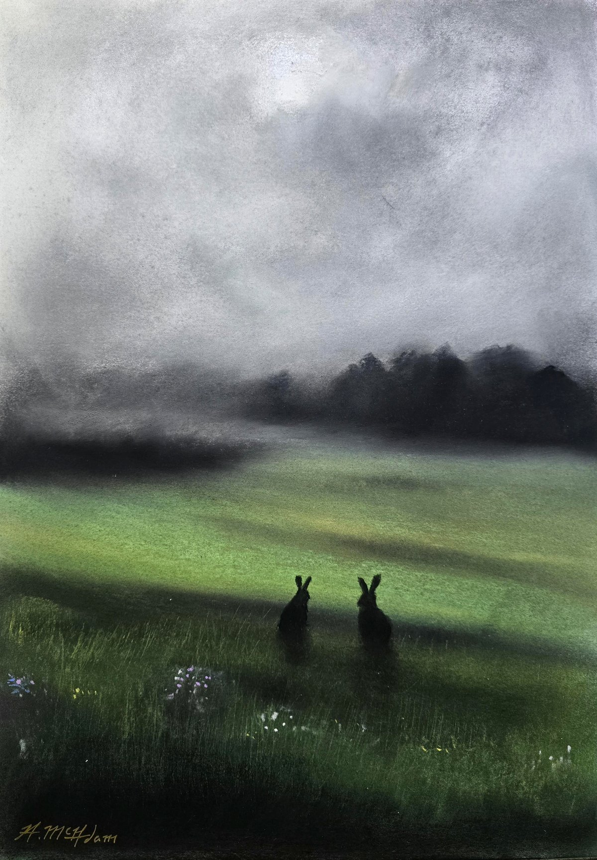 [OC] A drawing I created with charcoal and pastels. Ambiguous horizon.