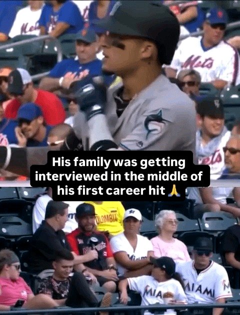 A Dad is interviewed while his son achieves his first MLB hit.