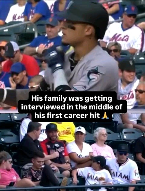 A Dad is interviewed while his son records his first MLB hit.