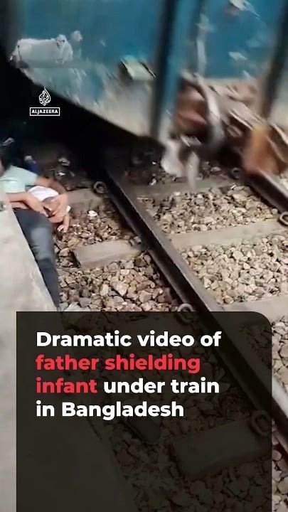 Father places infant under passing train