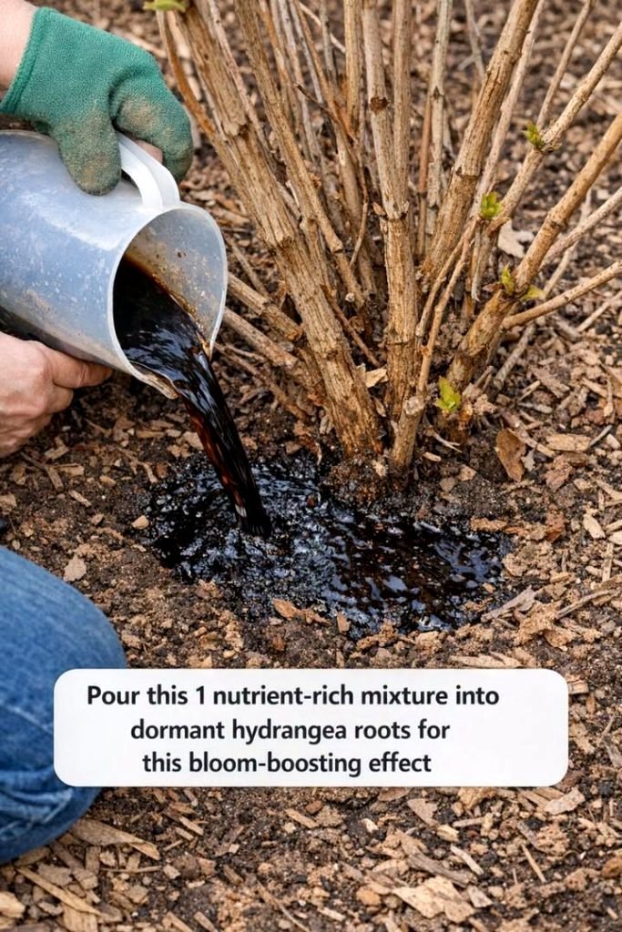 Apply this nutrient-dense blend to dormant hydrangea roots for enhanced blooming results.