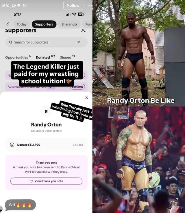 Wrestling fans admire creator for mimicking wrestlers… who just had his wrestling school fees covered by Randy Orton after impersonating him.