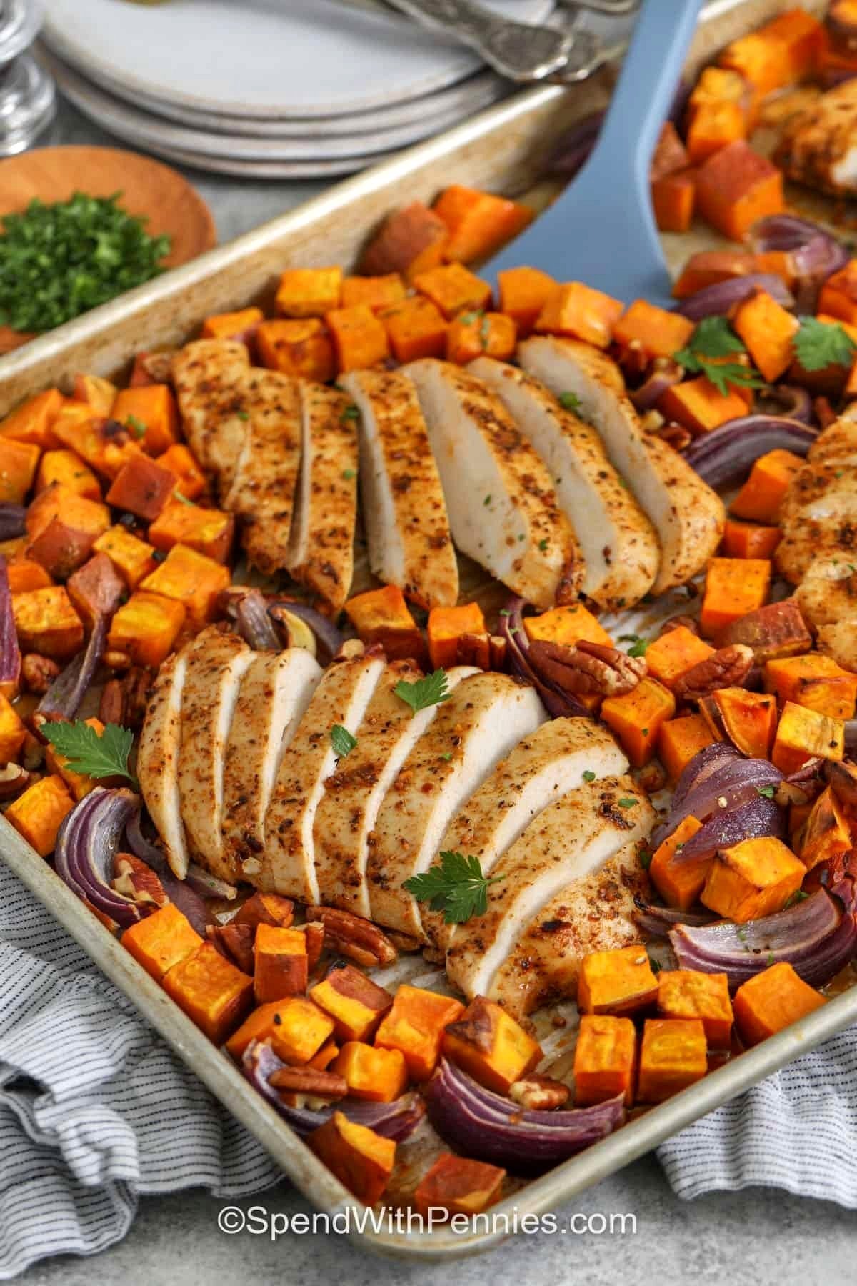 Simple Chicken and Sweet Potatoes on a Sheet Pan (Little Cleanup!)