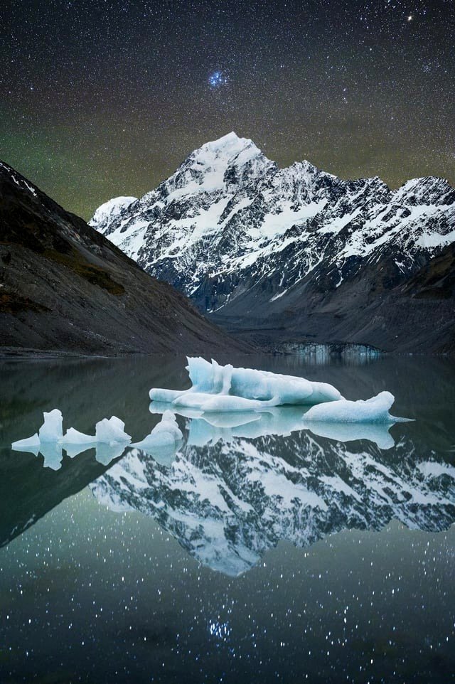 Pleiades (referred to as Matariki in New Zealand) above Aoraki/Mount Cook (OC)