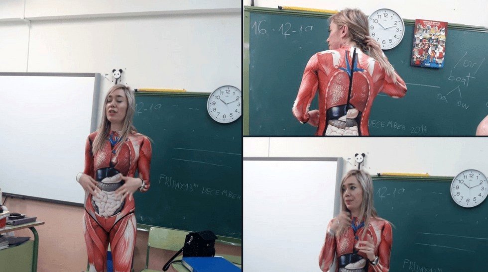 Educator exceeds expectations for a biology class by donning an anatomically accurate suit.